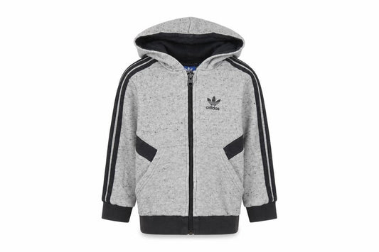 Adidas Boys Grey Full Zip Hoodie 3-4 Years with Logo Accents