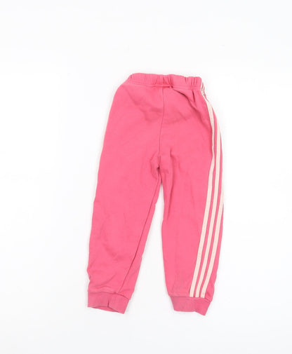 Back view of Adidas girls’ pink jogger trousers, 2-3 years, cotton blend