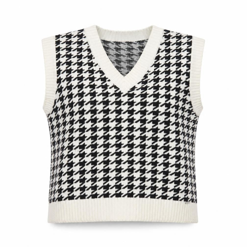 Hollister Women's Black Houndstooth Knit Vest M