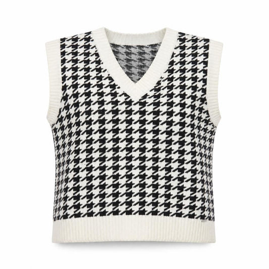 Hollister Women's Black Houndstooth Knit Vest M