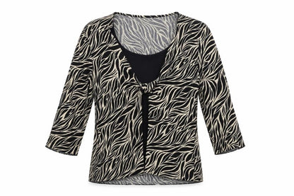 Front view of Principles Women's Black Animal Print Blouse -, size 14