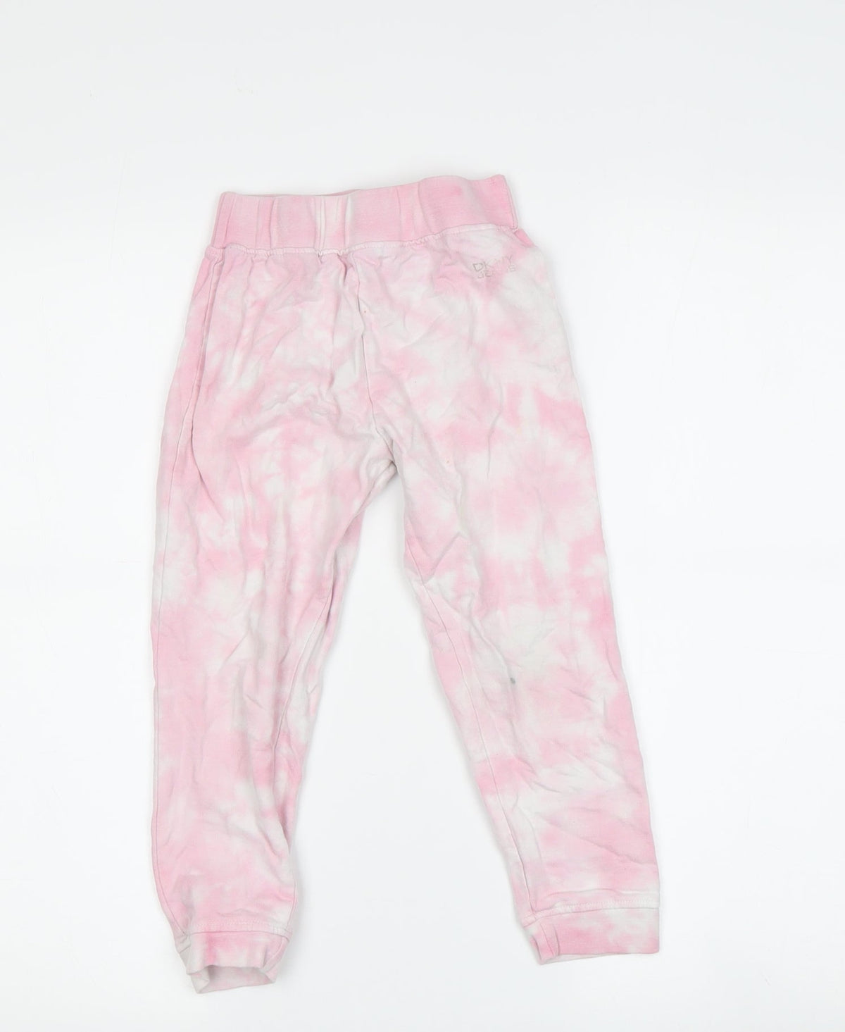 Additional front view of DKNY girls’ pink tie dye jogger leggings, size 4, years