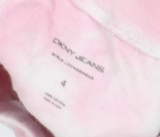 Close-up detail of DKNY girls’ pink tie dye jogger leggings, size 4, years