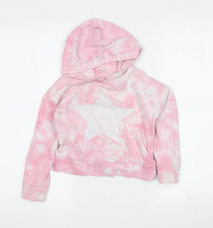 Additional front view of DKNY girls’ pink star tie-dye hoodie, 4 years, casual pullover