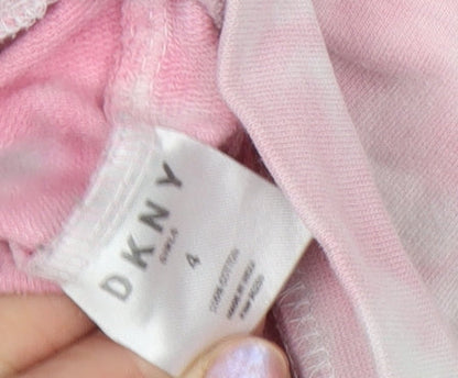 Close-up detail of DKNY girls’ pink star tie-dye hoodie, 4 years, casual pullover