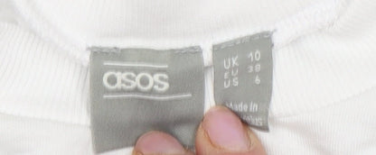 Close-up detail of ASOS Women's White Pullover Sweatshirt, size 10