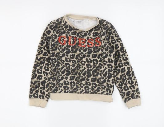 Guess Girls Beige Animal Print Pullover Sweatshirt 5-6Y
