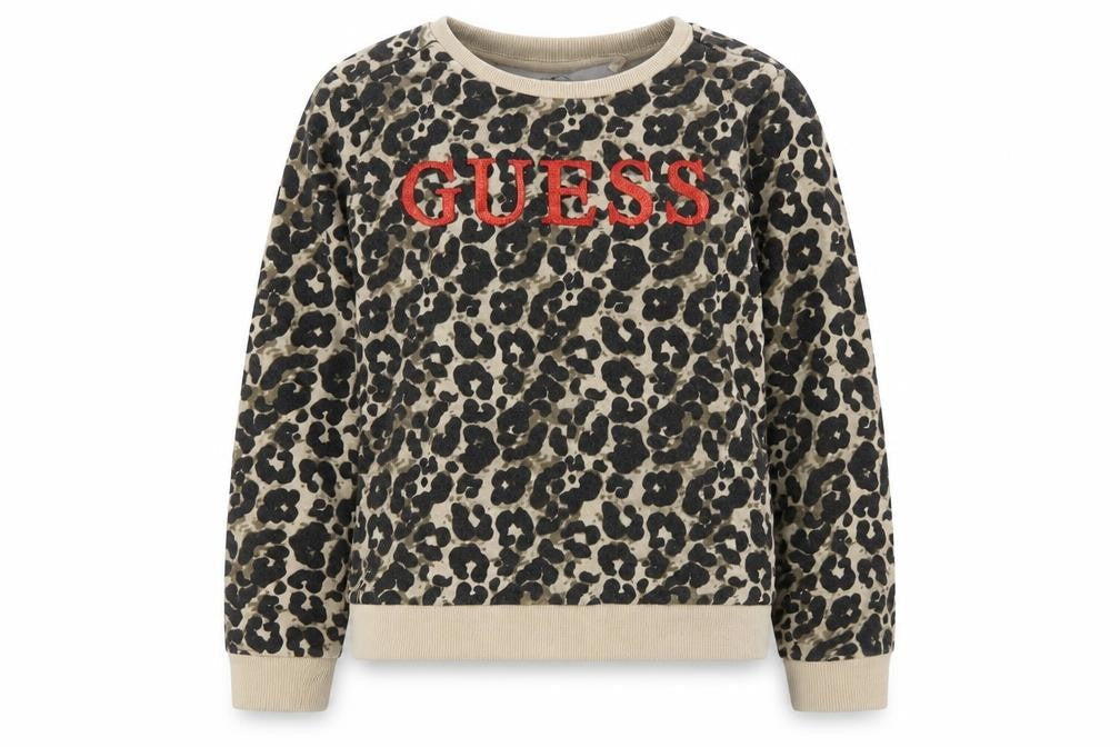 Guess Girls Beige Animal Print Pullover Sweatshirt 5-6Y