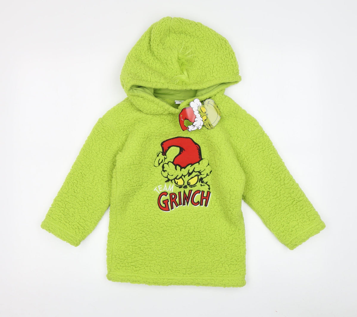 Additional front view of The Grinch boys’ green hooded pullover hoodie 4-5 years