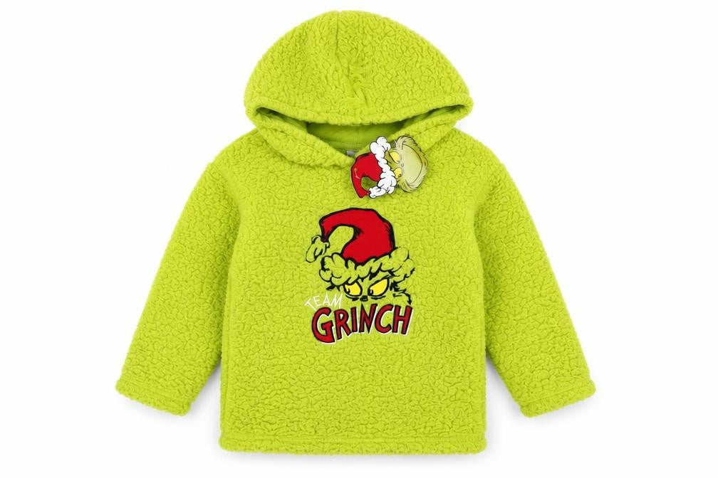 Front view of The Grinch boys’ green hooded pullover hoodie 4-5 years
