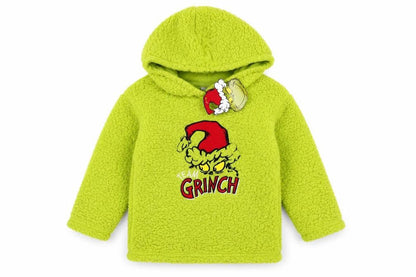 Front view of The Grinch boys’ green hooded pullover hoodie 4-5 years