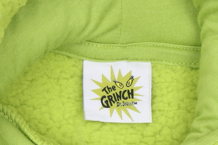 Close-up detail of The Grinch boys’ green hooded pullover hoodie 4-5 years