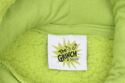Close-up detail of The Grinch boys’ green hooded pullover hoodie 4-5 years