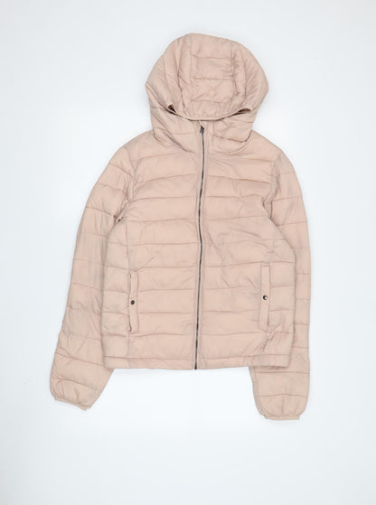 Pull&Bear Women's Beige Puffer Jacket S - Hooded, Winter