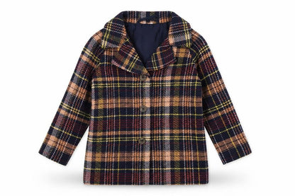 Front view of Anko boys’ multicoloured pea coat -, size 4, years, plaid, lined