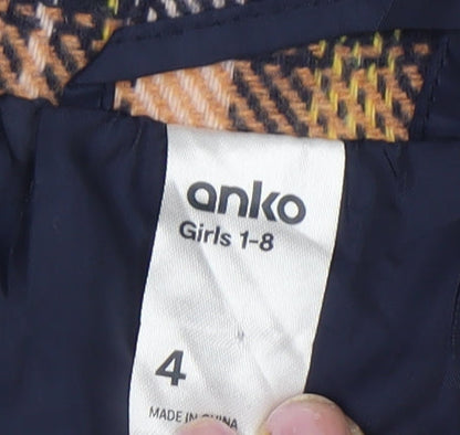 Close-up detail of Anko boys’ multicoloured pea coat -, size 4, years, plaid, lined