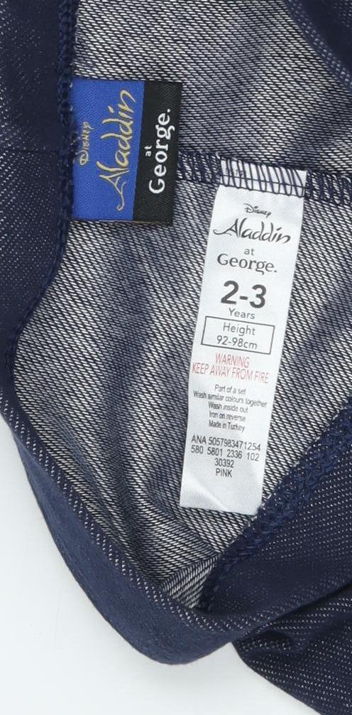 Close-up detail of Disney Aladdin girls’ blue leggings 2-3 years ankle style