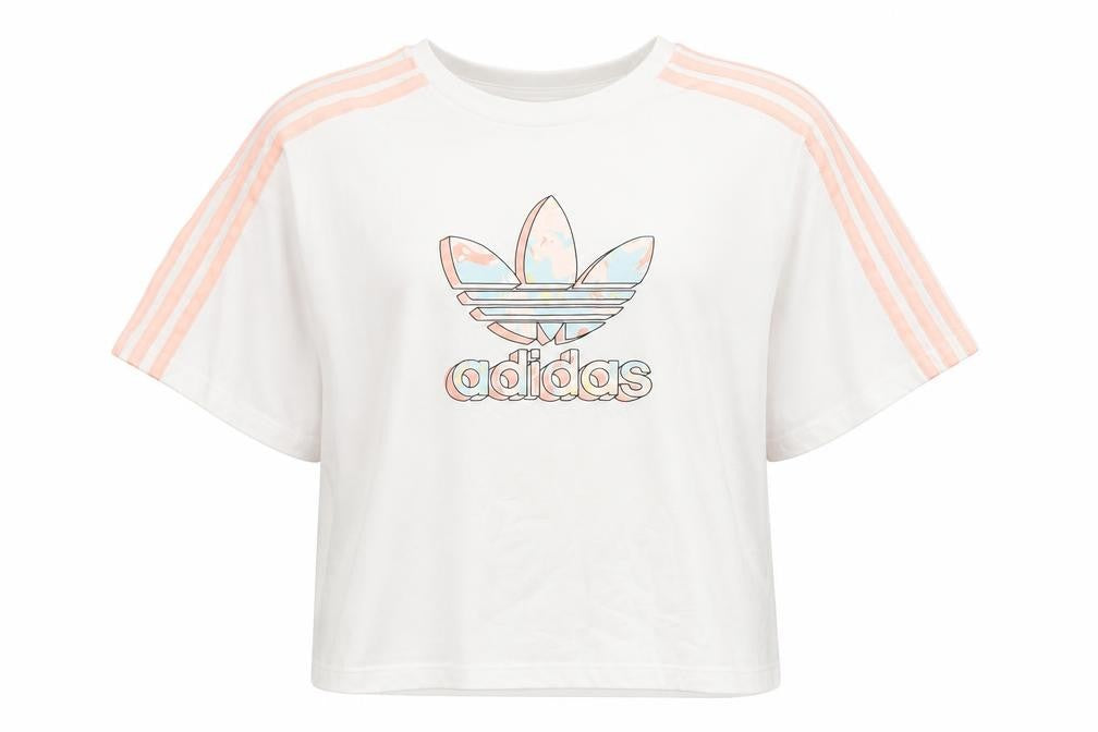 Front view of Adidas girls’ white short sleeve t-shirt, 14-15 years, cotton
