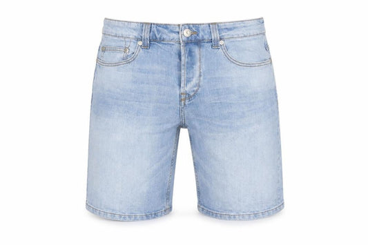 Front view of Only & Sons Men's Blue Slim Fit Bermuda Denim Shorts