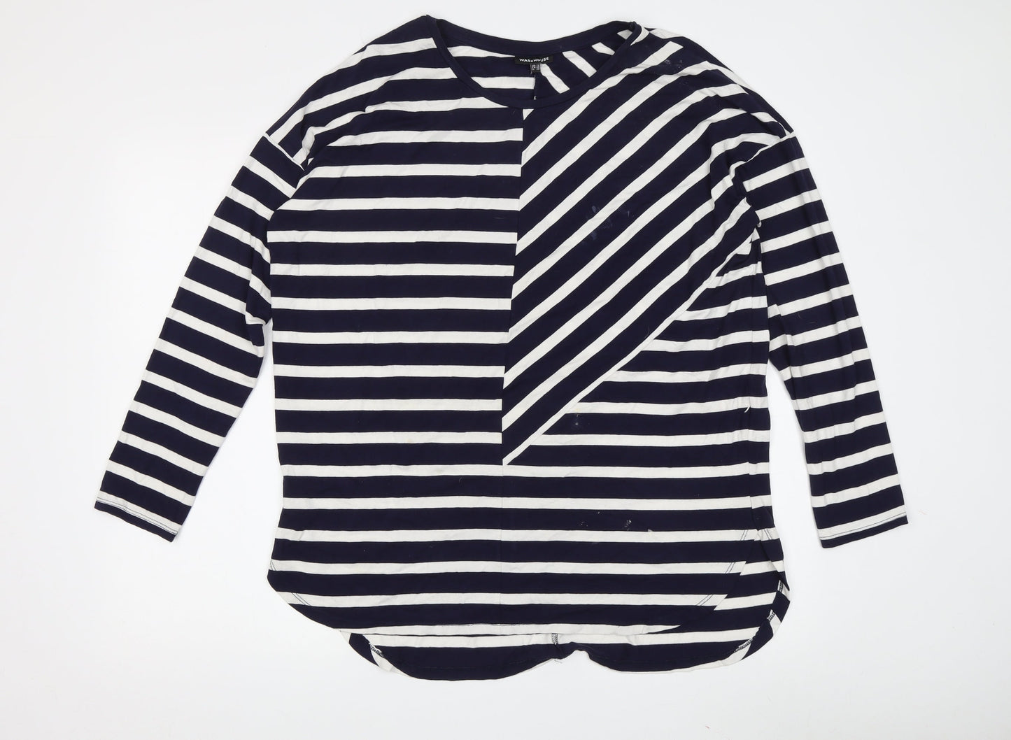 Warehouse Women's Black Striped T-Shirt, Size 12