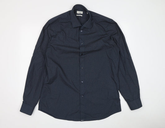 Next Men's Blue Regular Fit Geometric Shirt Size 15.5