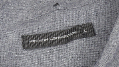 Close-up detail of French Connection Men's Grey Long Sleeve Button-Up Shirt