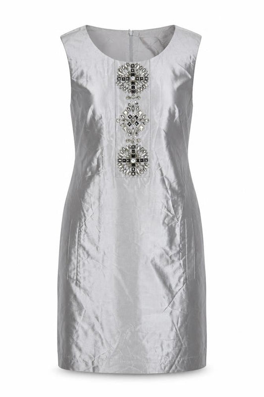 Oasis Women Grey Beaded Sheath Dress Size 14