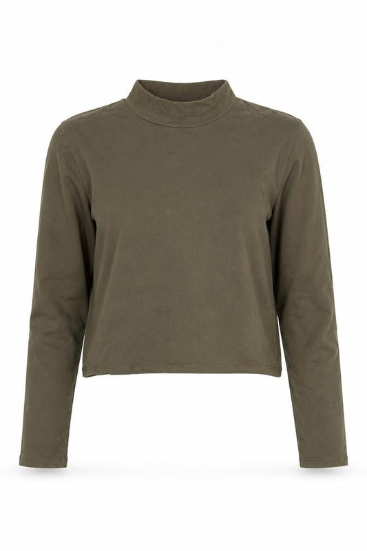 Zara Women’s Green Cropped Mock Neck T-Shirt Size 12