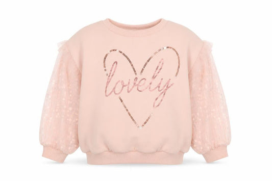 Front view of River Island girls’ pink sequin pullover sweatshirt 2 years