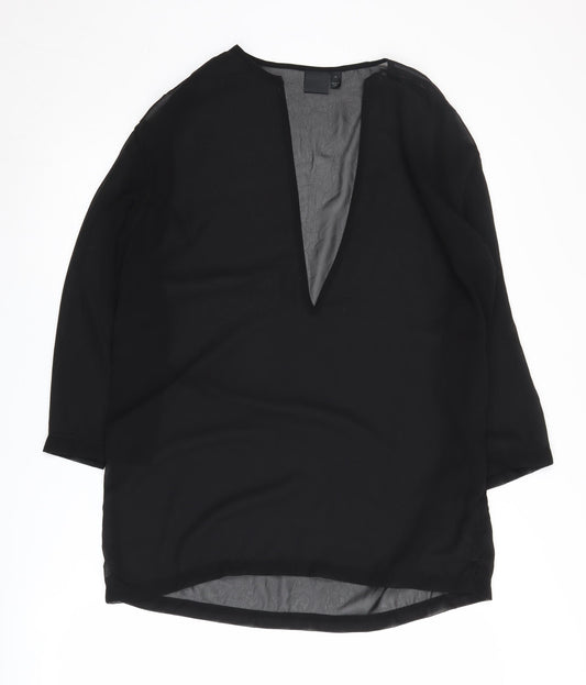 ASOS Black Women's V-Neck Blouse, 3/4 Sleeve, Size M