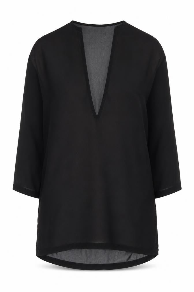 ASOS Black Women's V-Neck Blouse, 3/4 Sleeve, Size M