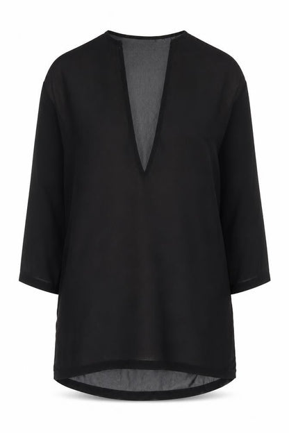 Front view of ASOS Black Women's V-Neck Blouse, 3/4 Sleeve, size M
