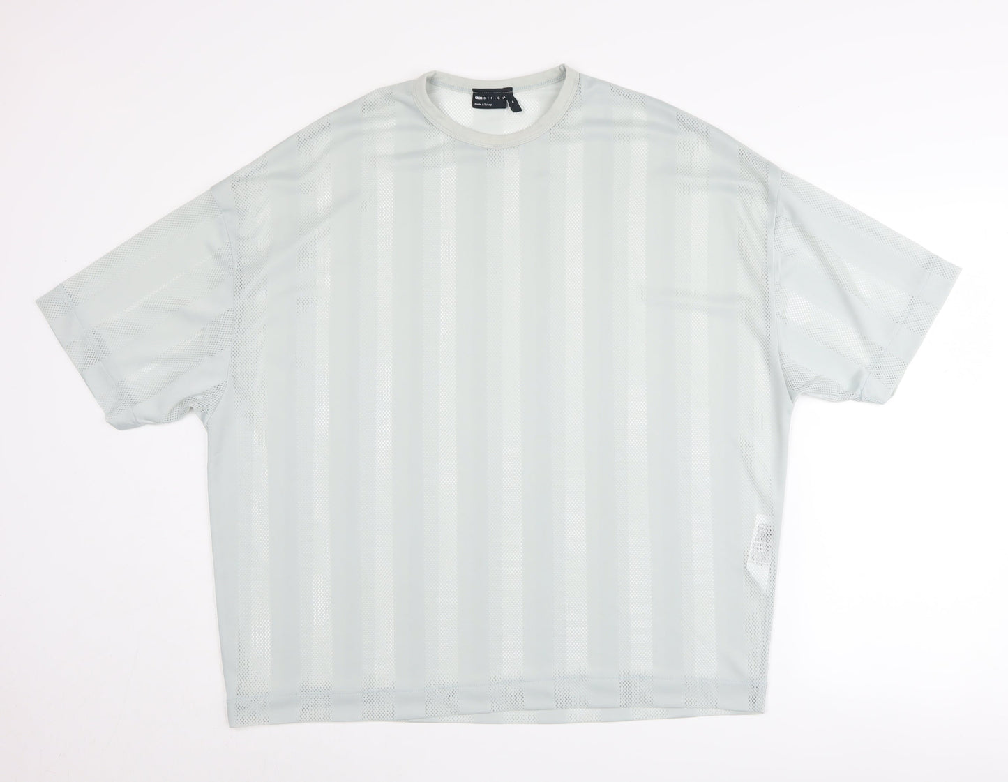 ASOS DESIGN Men's Grey Striped Crew Neck T-Shirt M