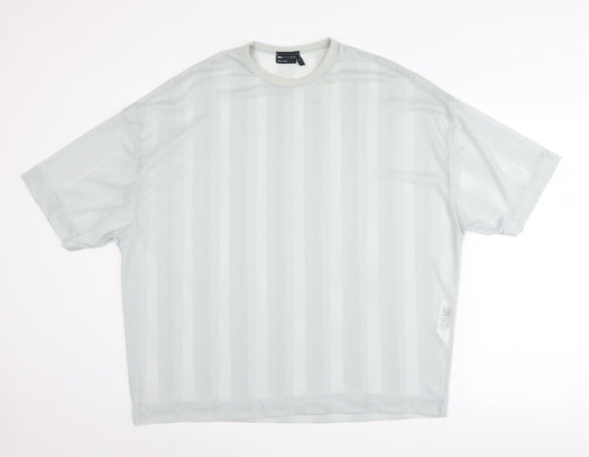 ASOS DESIGN Men's Grey Striped Crew Neck T-Shirt M