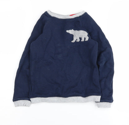 Additional front view of The Little White Company boys’ blue bear sweatshirt 5-6 years