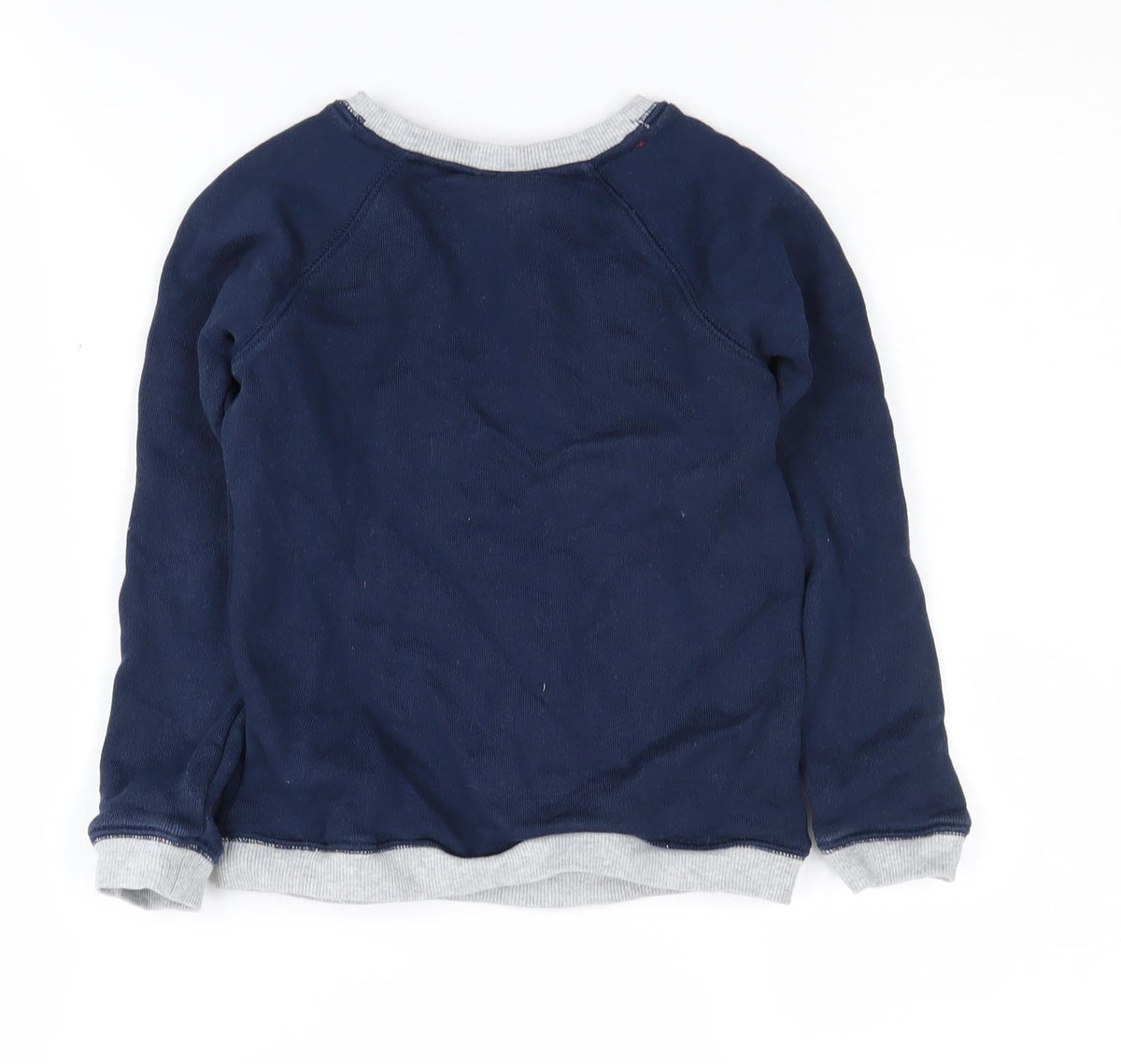 Back view of The Little White Company boys’ blue bear sweatshirt 5-6 years