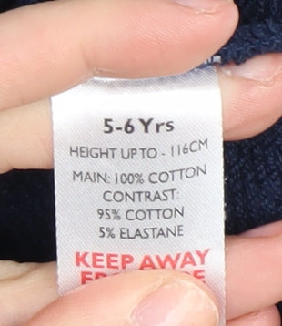 Close-up detail of The Little White Company boys’ blue bear sweatshirt 5-6 years