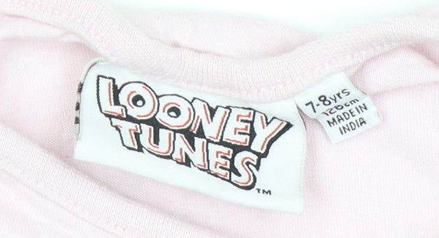 Looney Tunes Girls Pink T-Shirt 7-8 Yrs Short Sleeve