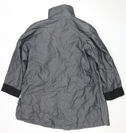 Back view of Under Wraps unisex black jacket, wool blend, mid-length