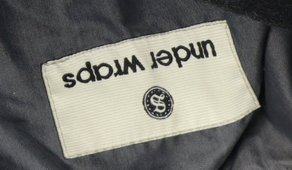 Close-up detail of Under Wraps unisex black jacket, wool blend, mid-length