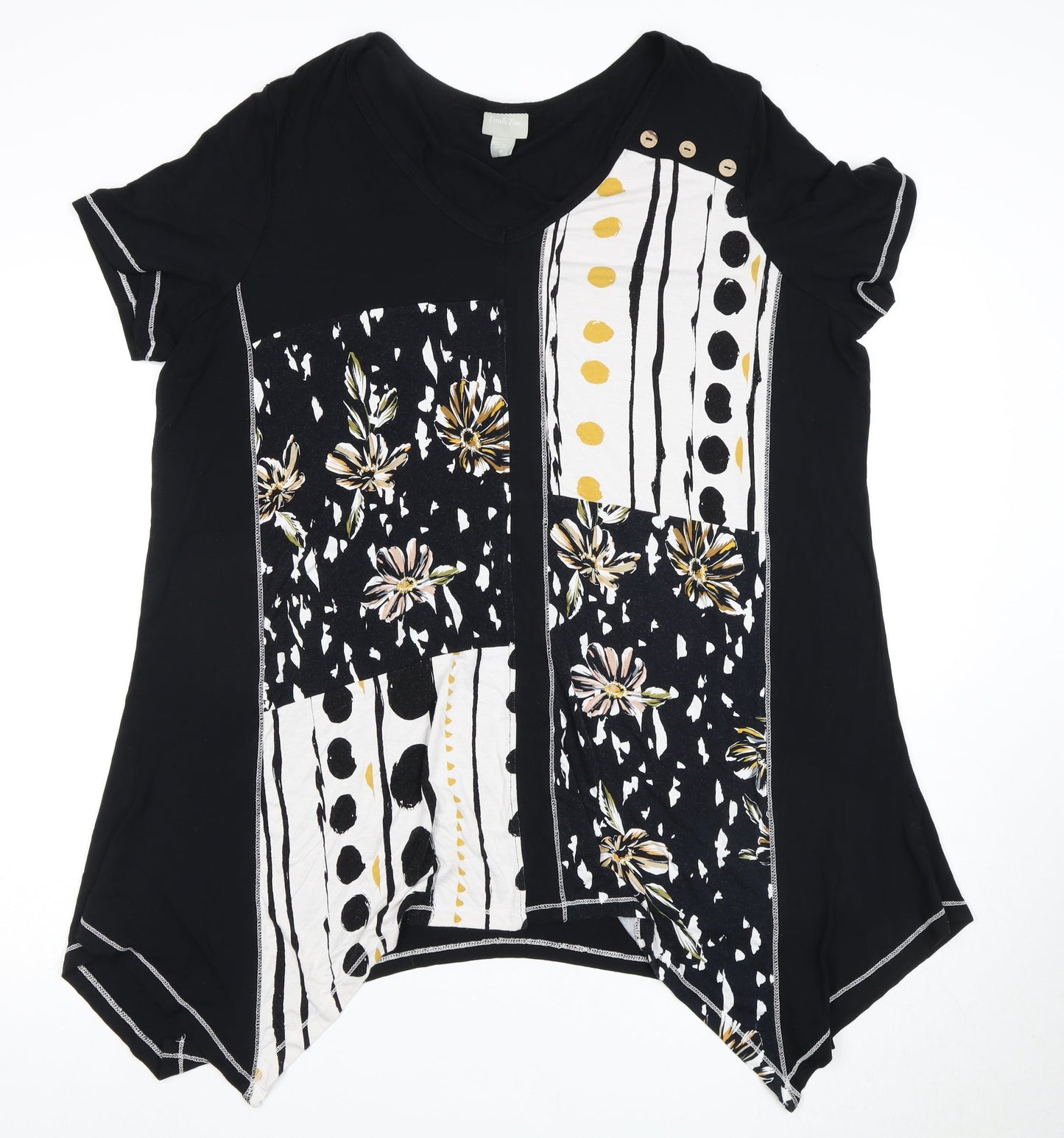 Zim & Zoe Women's Black Tunic T-Shirt, Size 16, Floral Style
