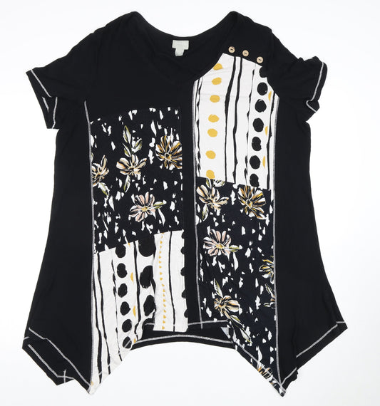 Zim & Zoe Women's Black Tunic T-Shirt, Size 16, Floral Style