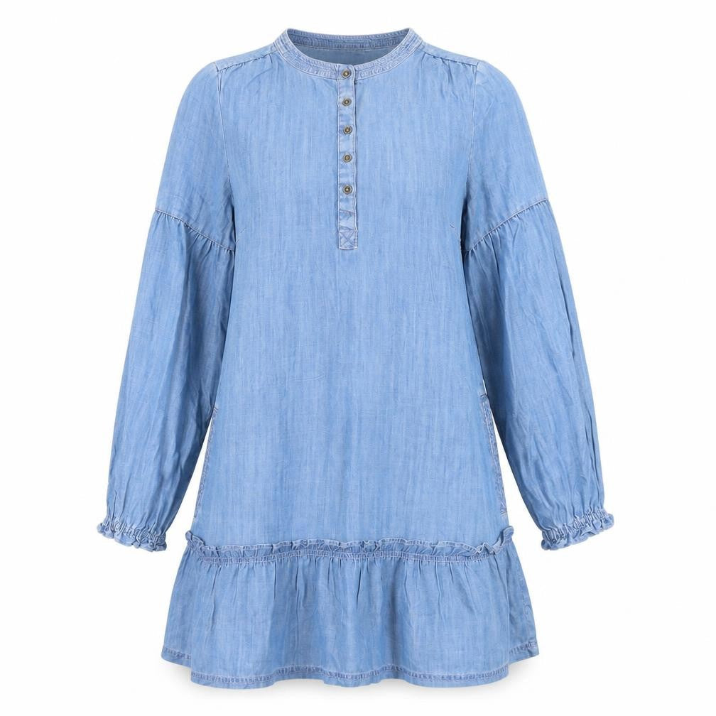 Fat Face Women's Blue Long Sleeve Chambray Dress 8
