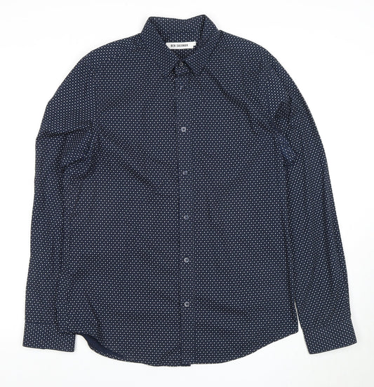 Ben Sherman Men's Blue Geometric Button-Up Shirt M