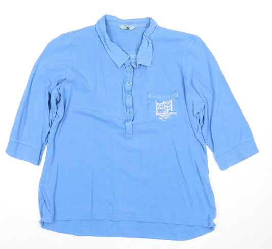 Fat Face Women's Blue Polo 3/4 Sleeve Nautical Top