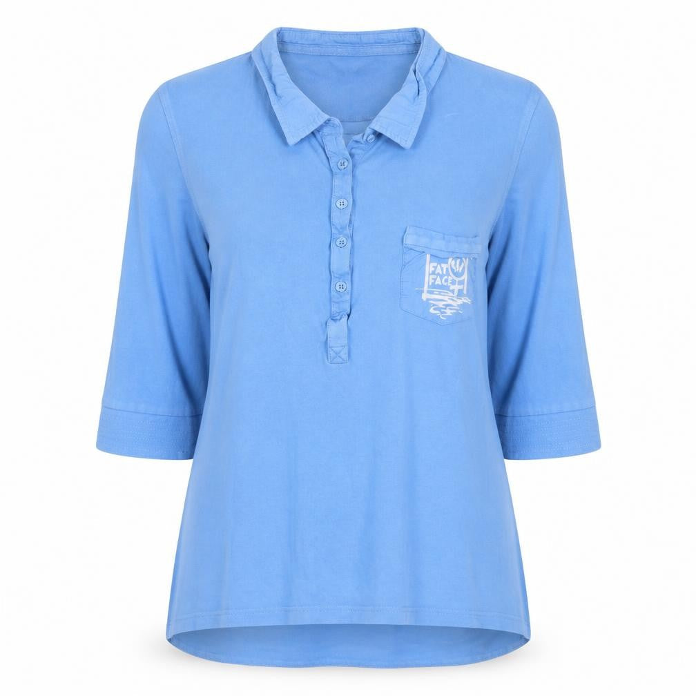 Fat Face Women's Blue Polo 3/4 Sleeve Nautical Top