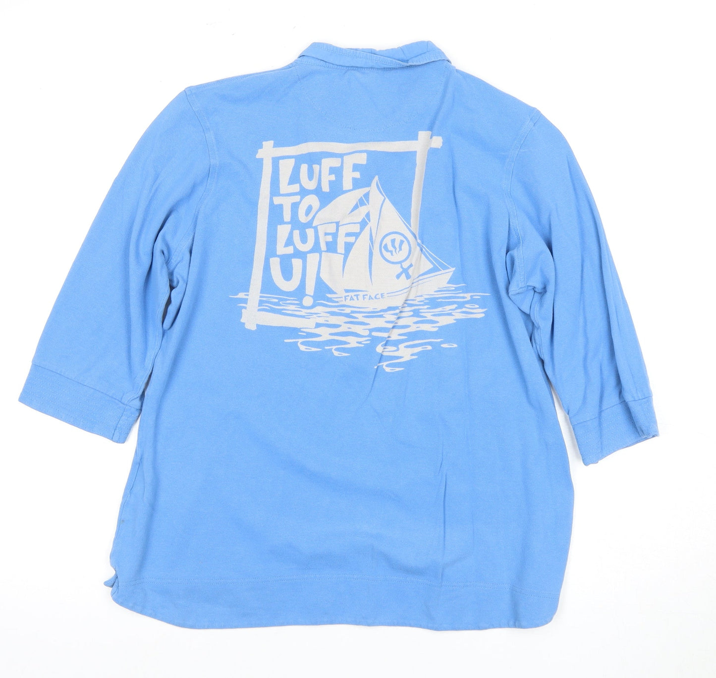 Fat Face Women's Blue Polo 3/4 Sleeve Nautical Top