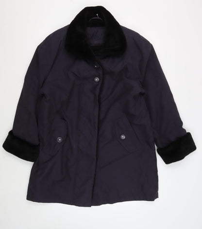 Additional front view of Nuage Women's Black Overcoat, size 12, with Fur Trim