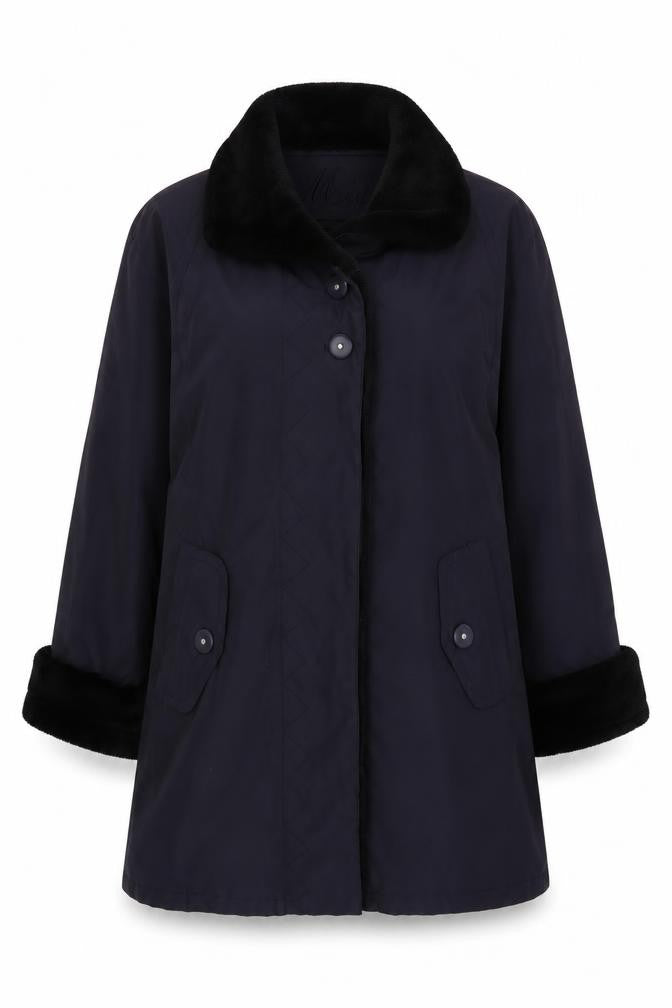 Nuage Women's Black Overcoat Size 12 with Fur Trim