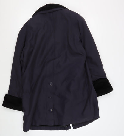 Back view of Nuage Women's Black Overcoat, size 12, with Fur Trim